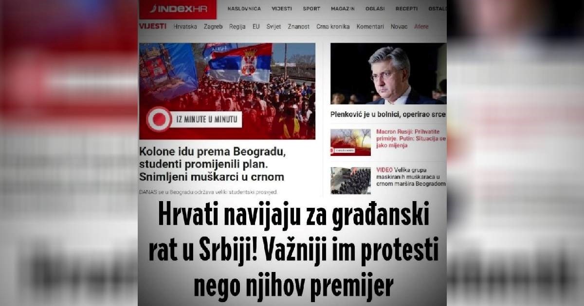Informer: Hrvati navijaju za rat u Srbiji, to im je važnije od života Plenkovića
