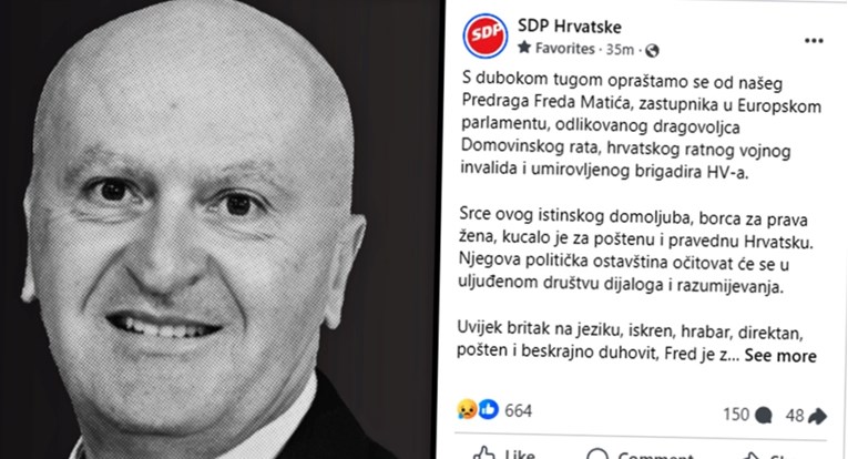 SDP: Srce istinskog domoljuba Freda Matića kucalo je za poštenu i pravednu Hrvatsku