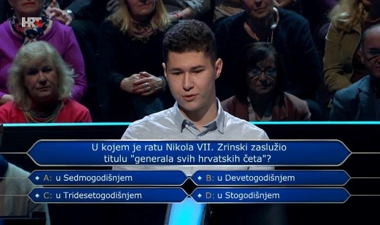 Gabrijel (19) u Milijunašu zapeo na povijesnom pitanju. Znate li vi točan odgovor?