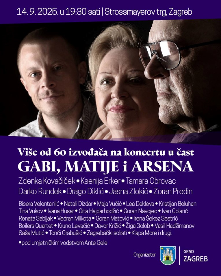 Više od 60 izvođača na zagrebačkom koncertu u čast Gabi, Matije i Arsena