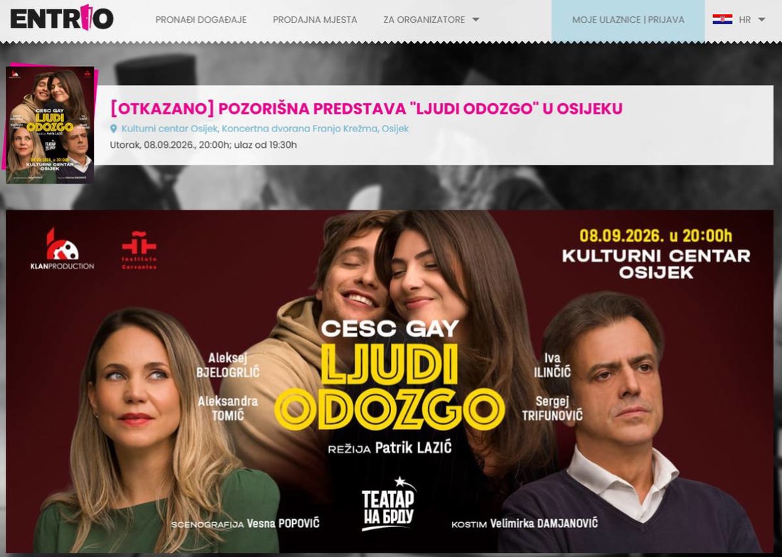 Otkazana predstava Sergeja Trifunovića u Osijeku