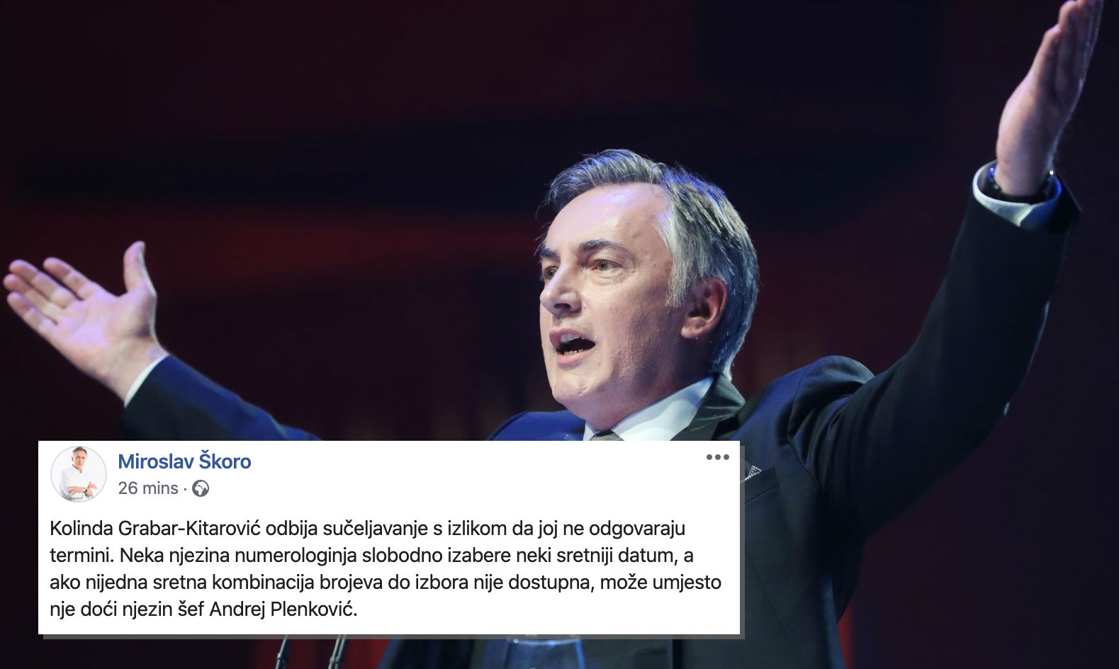 Škoro poručio Kolindi da joj numerologinja izabere sretan datum za debatu