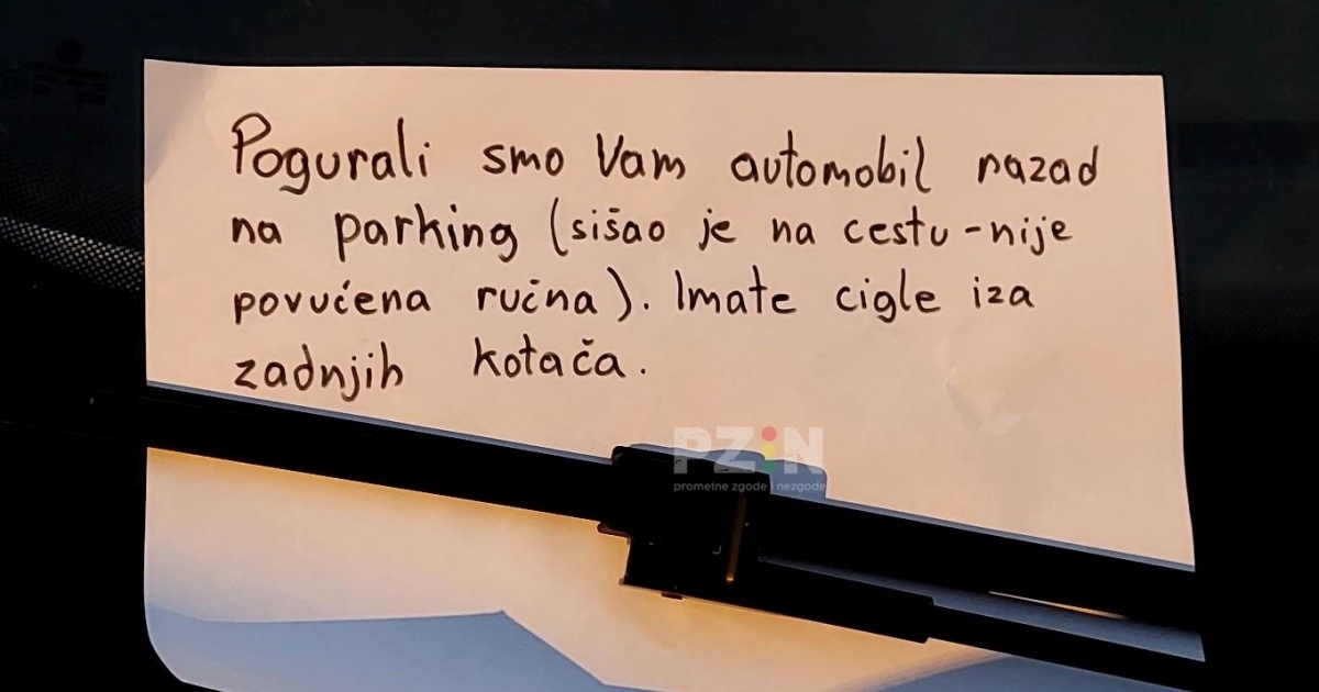 Vozača u Osijeku dočekala predivna poruka: Pogurali smo auto, sišao je na cestu...