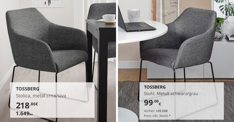 IKEA-ina stolica u Hrvatskoj košta 218 eura, a u Njemačkoj 99. Zašto?
