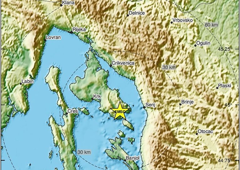Potres na Krku magnitude 4.8 po Richteru