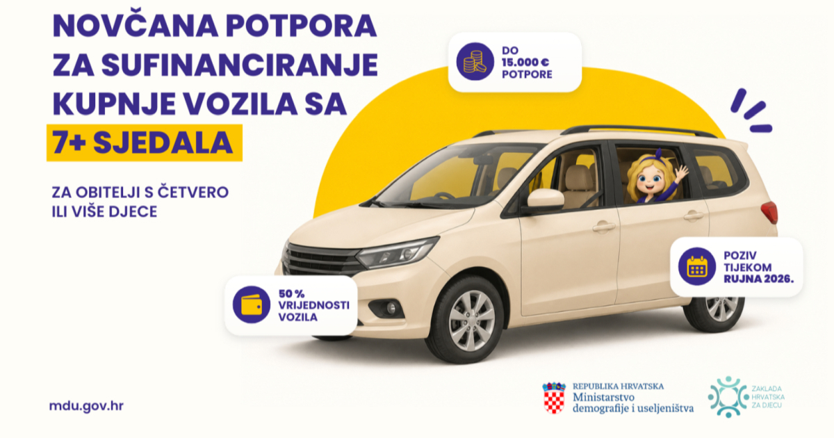 Vlada će obiteljima s četvero i više djece dati 15.000 eura za auto. Objavili detalje