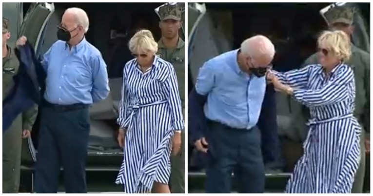 Viralni video: Bidenu smetao vjetar pa nije mogao odjenuti sako, pomogla mu supruga