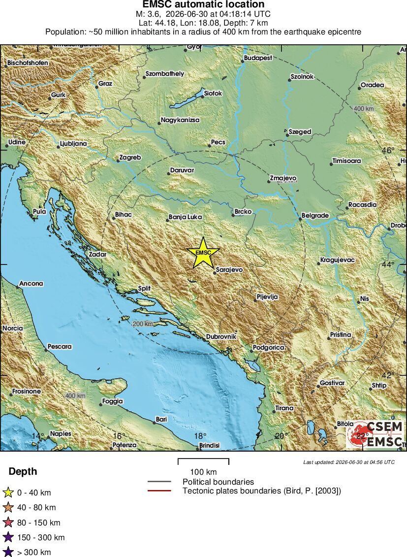 Potres magnitude 3.6 zatresao BiH, osjetio se kod Zenice i Sarajeva