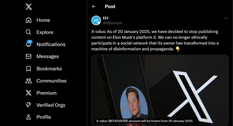 Europska federacija novinara prestat će objavljivati na X-u