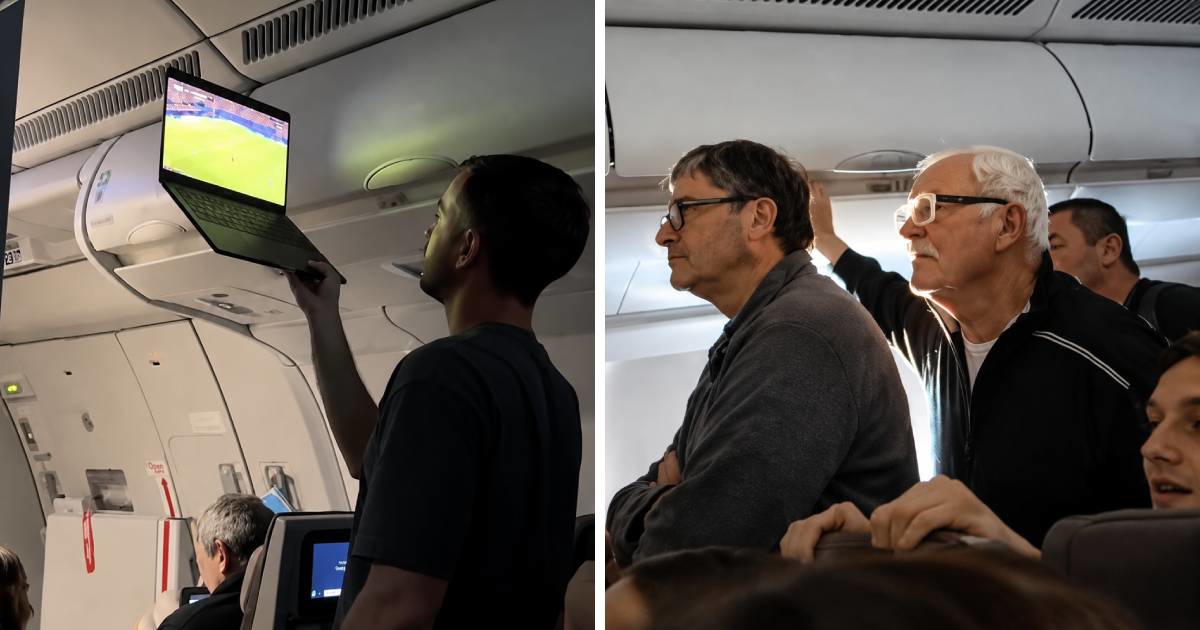 Tip u avionu držao laptop na prolazu kako bi svi mogli gledati utakmicu