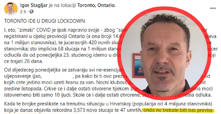 Štagljar kaže da Toronto ide u lockdown, usporedio to s Hrvatskom