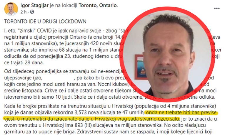Štagljar: U Torontu je 68 zaraženih na milijun i idu u lockdown. U Hrvatskoj je 893