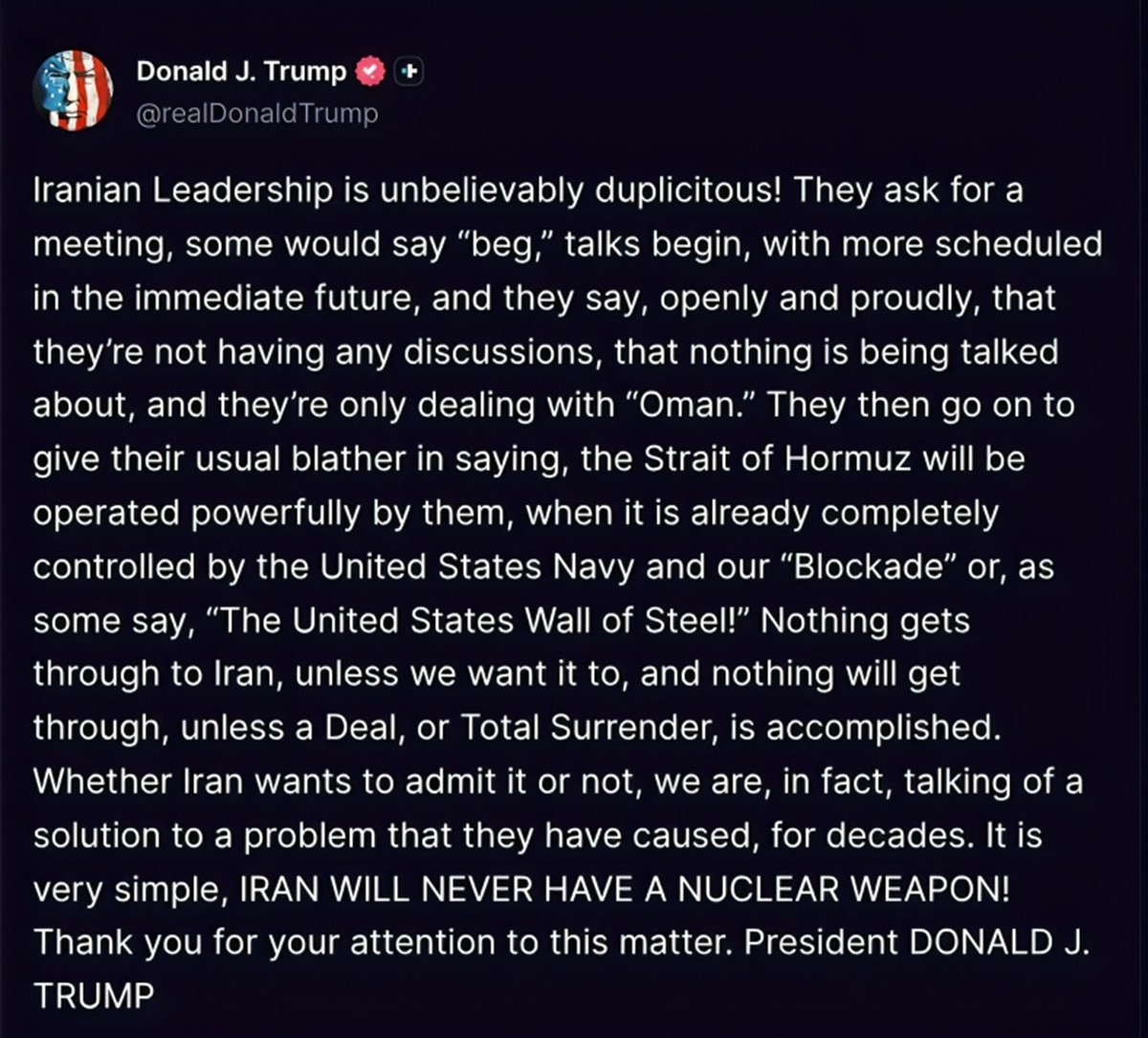 Trump: Iransko vodstvo nevjerojatno je dvolično