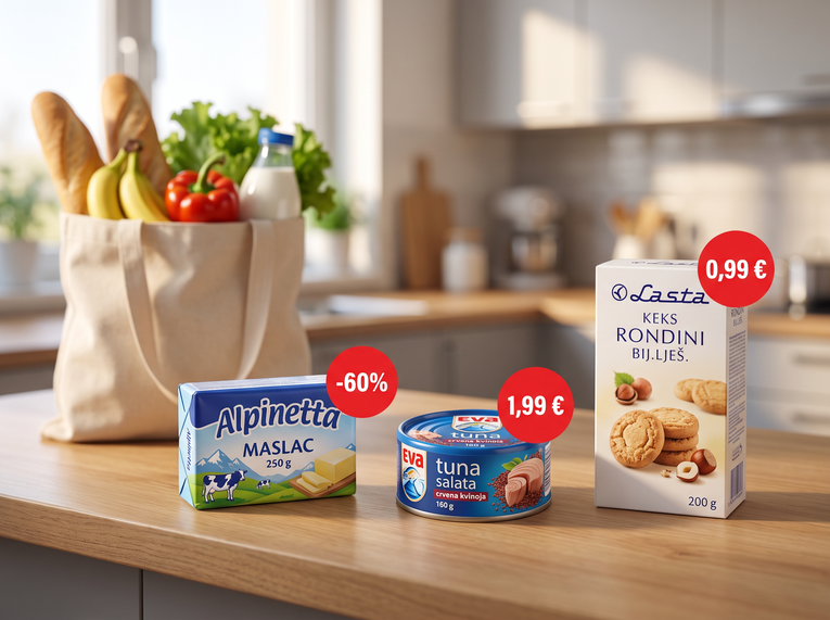 Najbolje cijene danas: Alpinetta maslac već od 1 eura, Eva tuna salata na 54% popusta