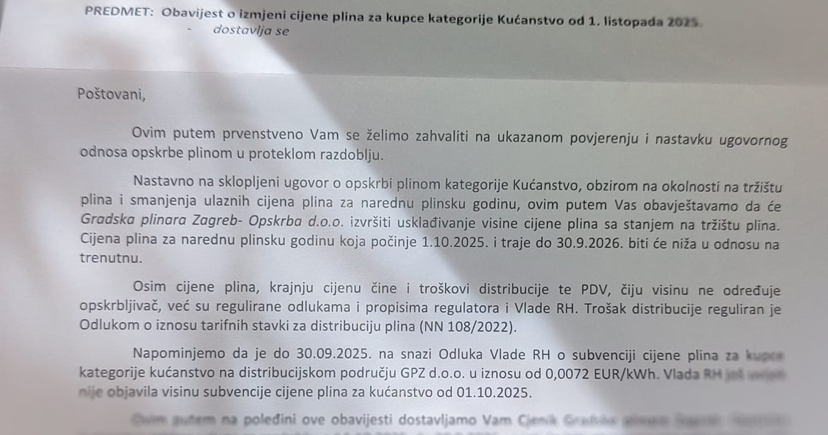 Gradska plinara Zagreb: Od listopada niže cijene