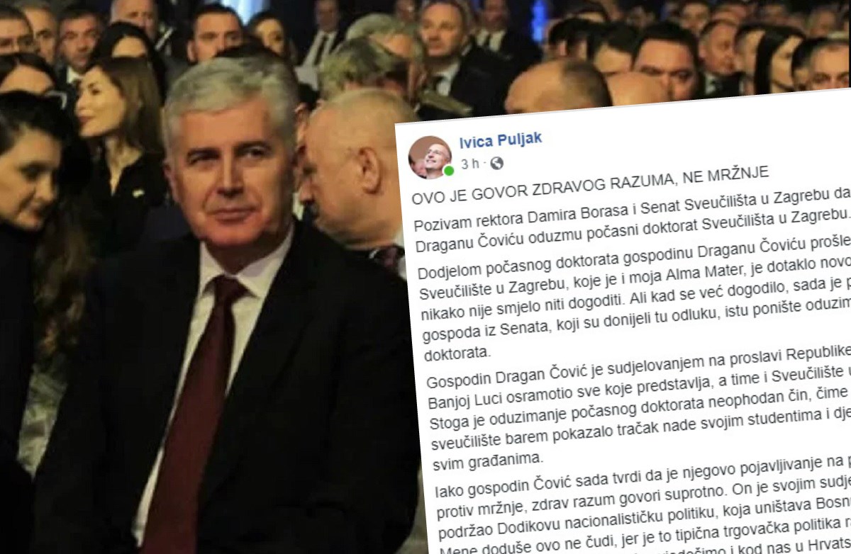 Ivica Puljak: Pozivam rektora Borasa da Čoviću oduzme počasni doktorat