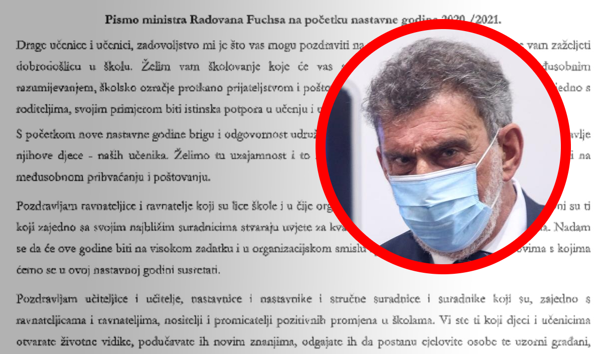 Ministar Fuchs učenicima napisao pismo