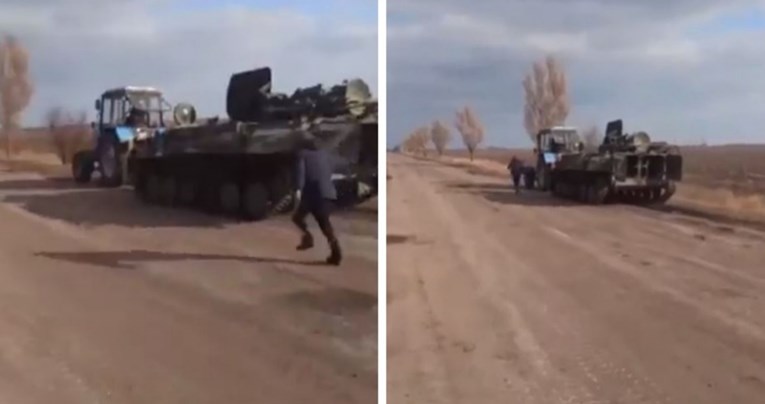 VIDEO Pojavila se bizarna snimka na kojoj traktor vuče tenk: "Ukrajinci su tvrd orah"