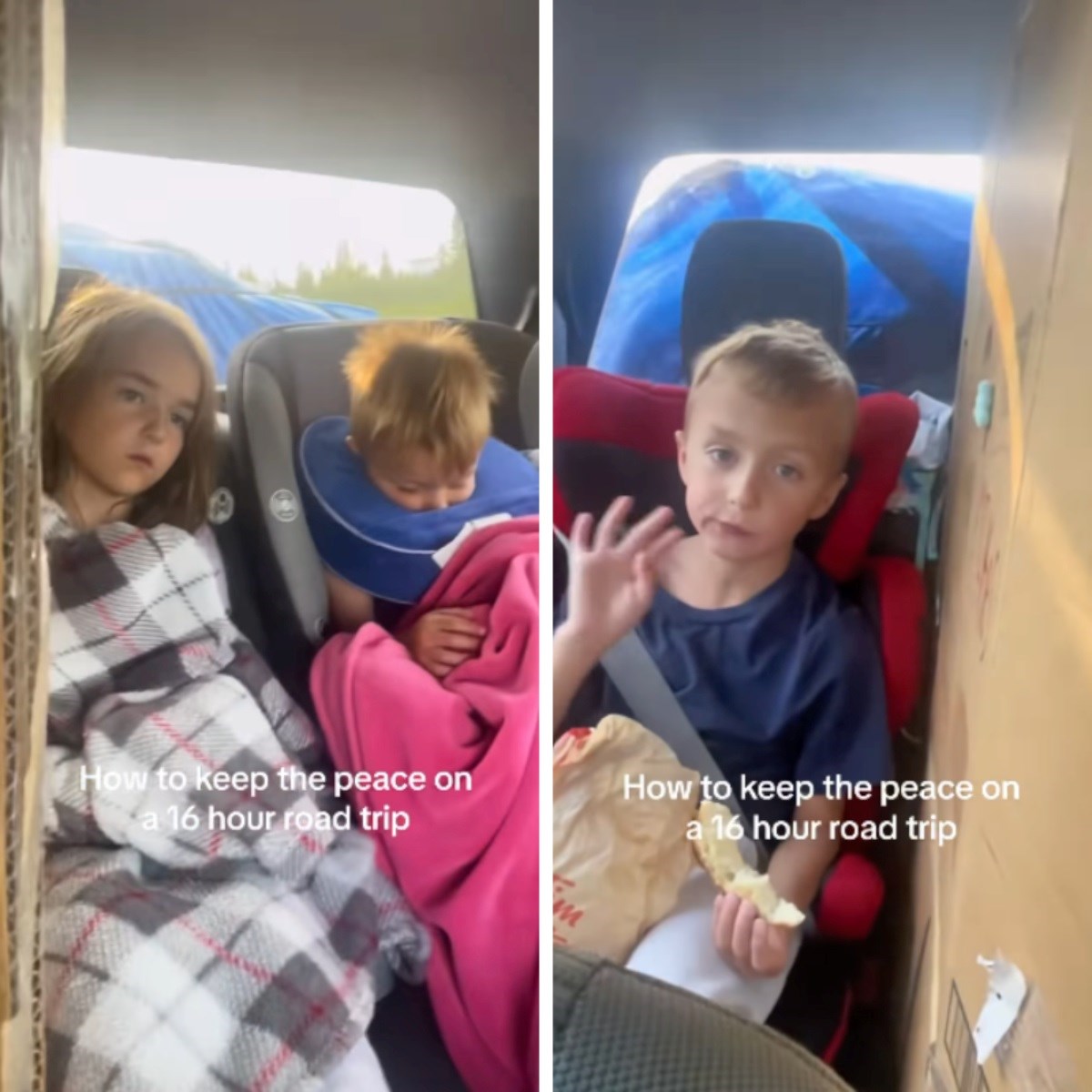 Mama je snimila kako održava mir između djece tijekom 16-satnog putovanja automobilom