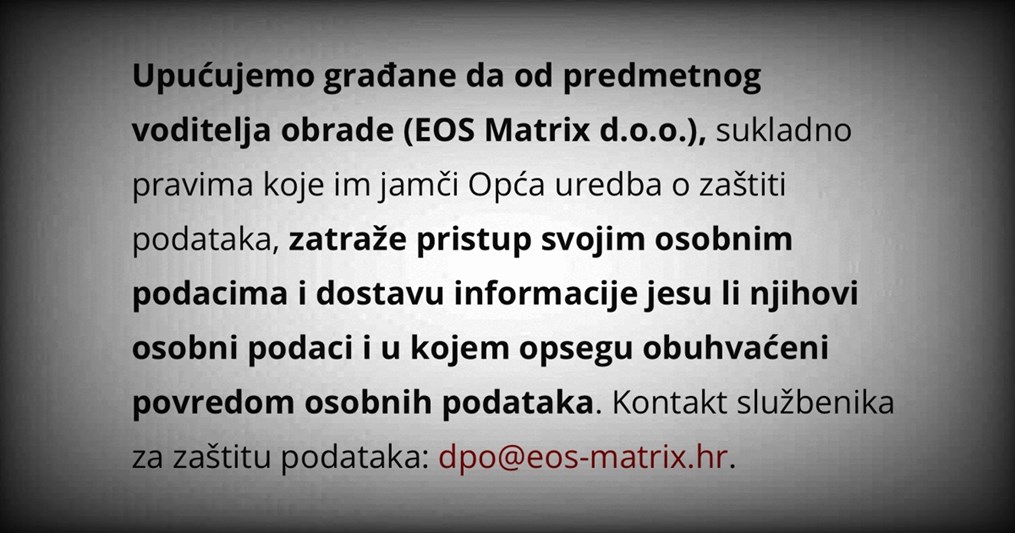 AZOP poziva građane da pitaju EOS Matrix jesu li procurili njihovi podaci