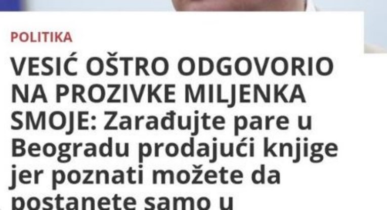 Srpski tabloidi brane političara, pišu da je oštro odgovorio - Miljenku Smoji