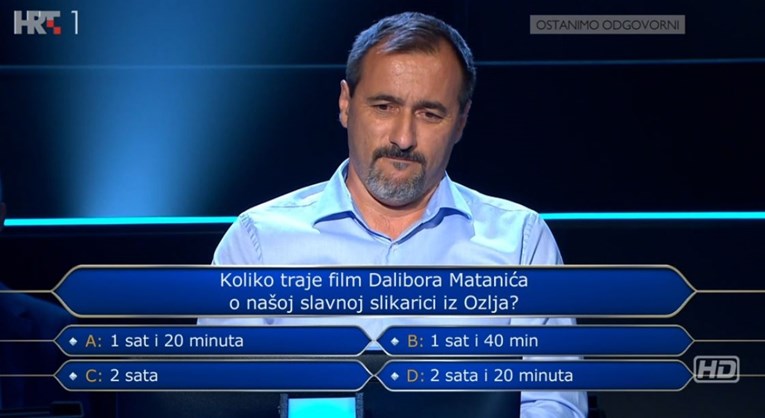 Šibenčanin u Milijunašu osvojio tek 1000 kn zbog Matanićevog filma. Znate li odgovor?