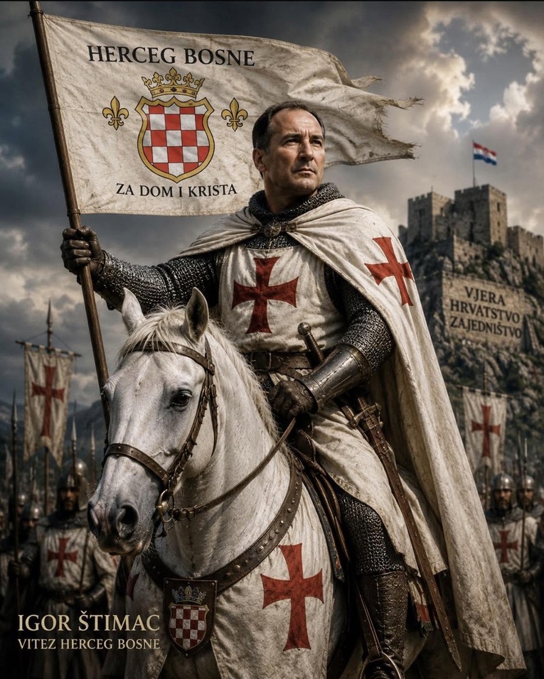 Štimac se na Fejsu predstavlja kao vitez Herceg-Bosne. Jaše na konju u ratnoj opremi