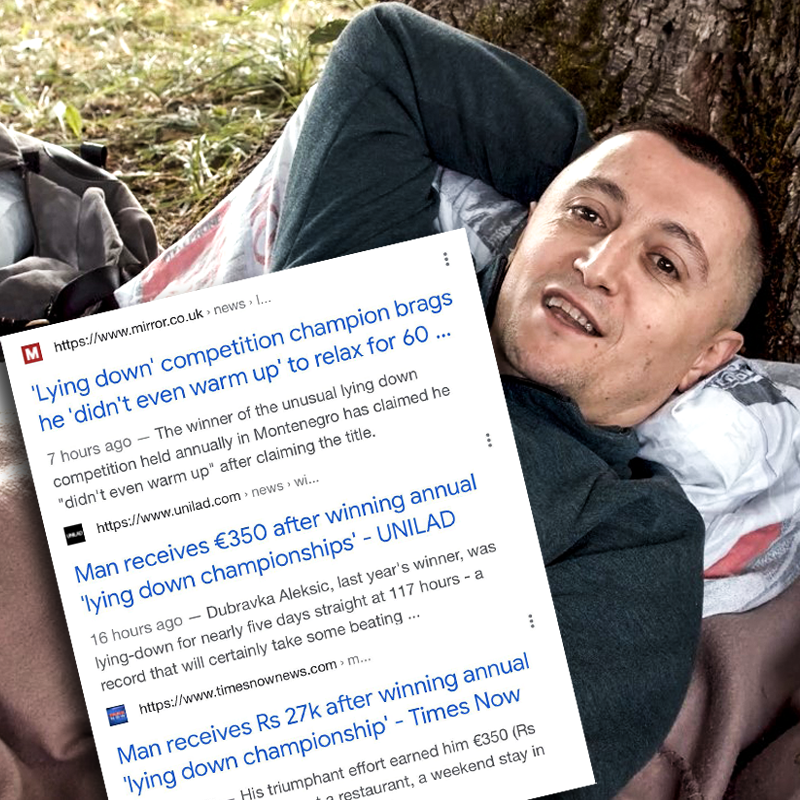 Strani mediji se raspisali o crnogorskom natjecanju u ležanju: "Odmarao je 60 sati"