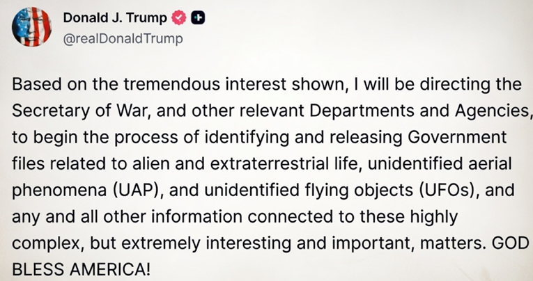 Trump naredio Pentogonu: Objavite sve dokumente o NLO-ima i vanzemaljcima