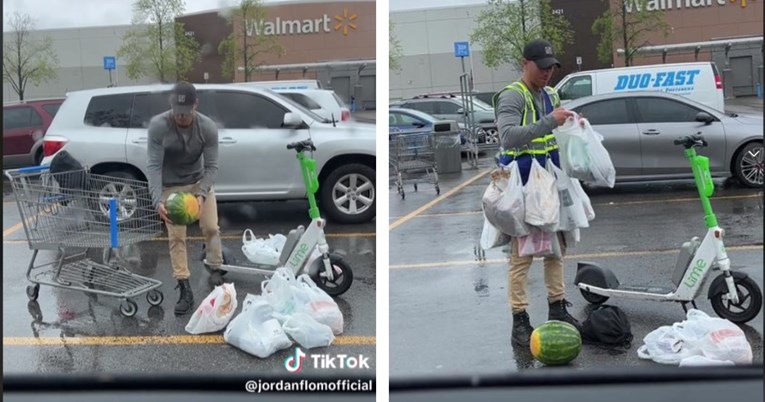 "Totalno poštovanje": Čovjek snimljen kako nosi vrećice s namirnicama na romobilu