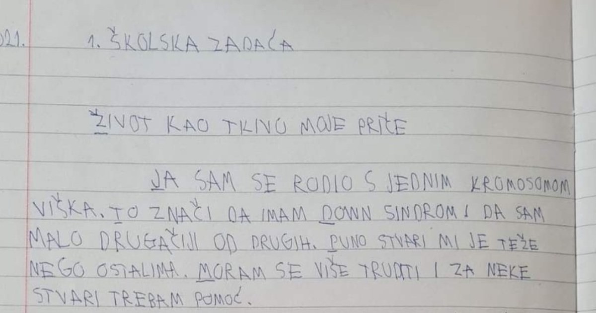 Zadaćnica koja je dirnula ljude: Nekad mi je teško, ali ipak volim svoj Down sindrom