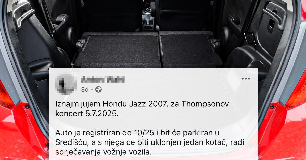 Tip se našalio: Iznajmljujem gepek za Thompsonov koncert, parkirat ću na Središću
