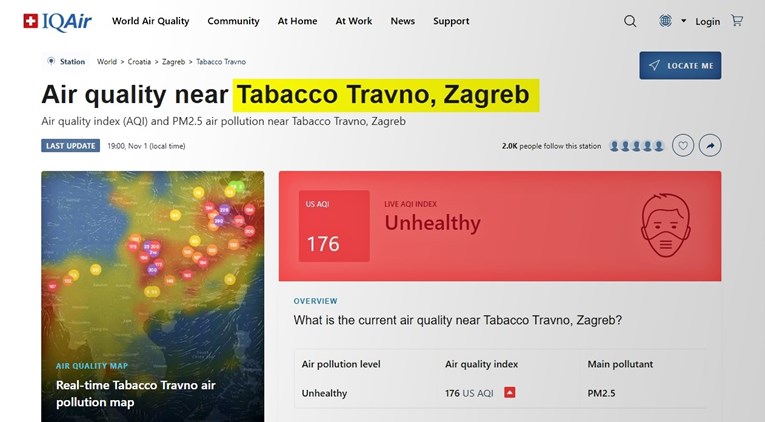 Laž je da je Zagreb danas bio 2. najzagađeniji? "Stanica Tabacco Travno ne postoji"