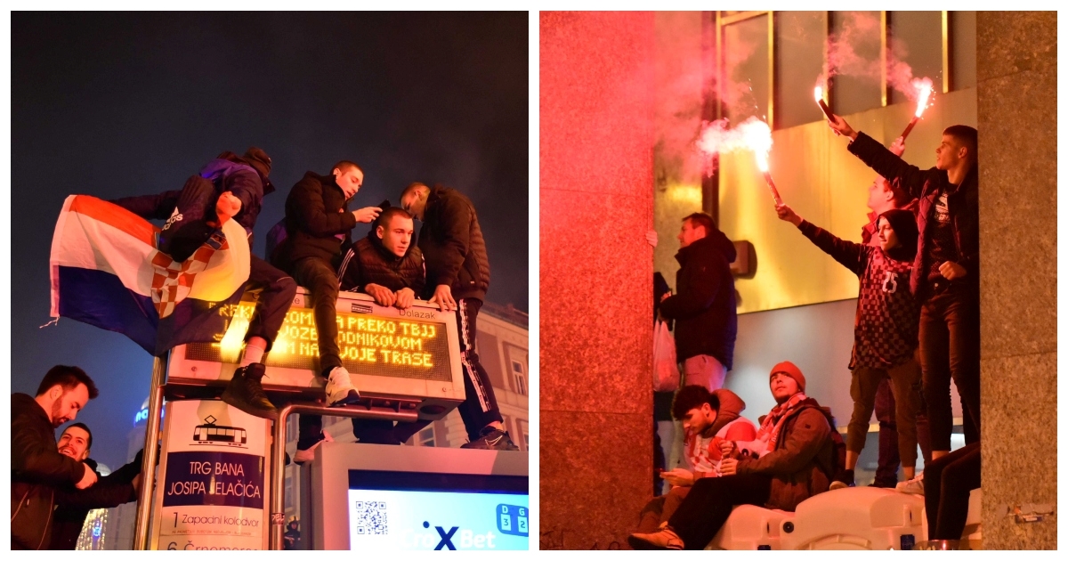 Navijači na Trgu popeli se na ZET-ove ekrane, palili baklje pored prozora