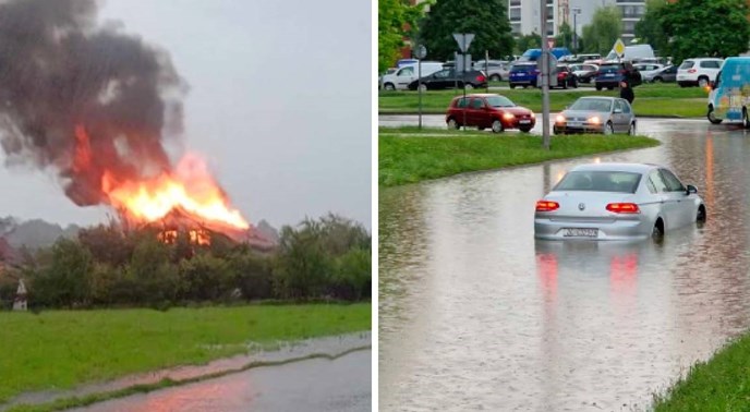 VIDEO Oluja u Karlovcu. Grom izazvao požar, došlo do eksplozija, auti zapeli u vodi