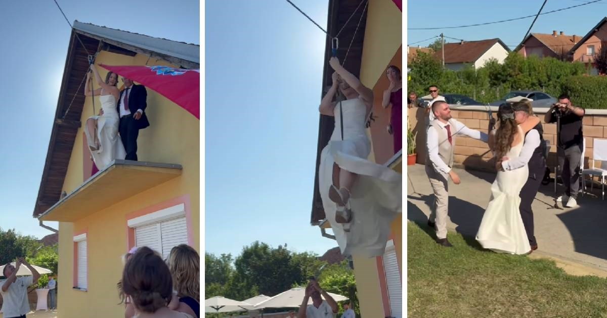 Hit video iz Hrvatske: Mladenka se s balkona do mladoženje spustila na sajli