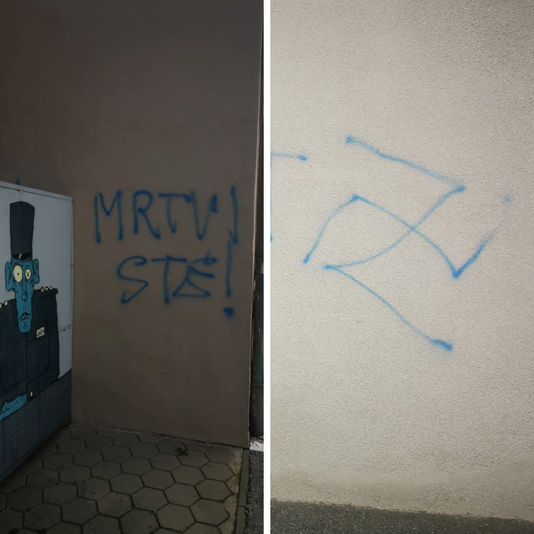 Vandali išarali prostor CeZama u Čakovcu. "Mrtvi ste", "ZDS", kukasti križevi