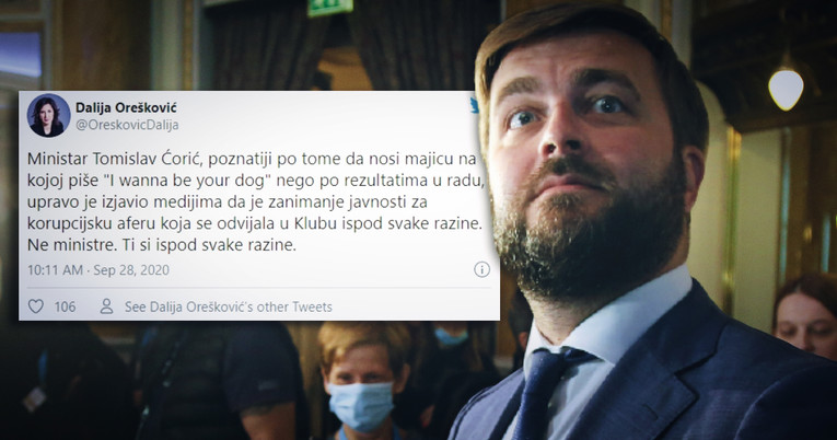 Orešković na Twitteru odgovorila Ćoriću: Ne, ministre, ti si ispod svake razine