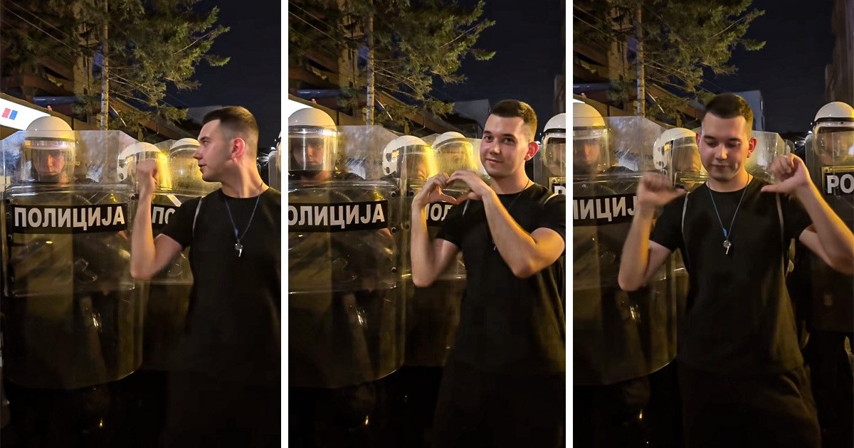 VIDEO Prosvjednik snimio viralni "ljubavni" trend s policijom u Nišu. Kakva pobjeda