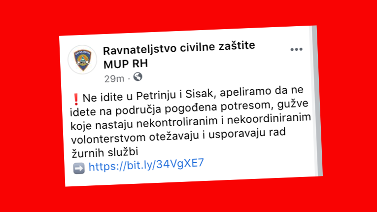 MUP apelira: Ne idite u Petrinju i Sisak, otežavate rad hitnim službama