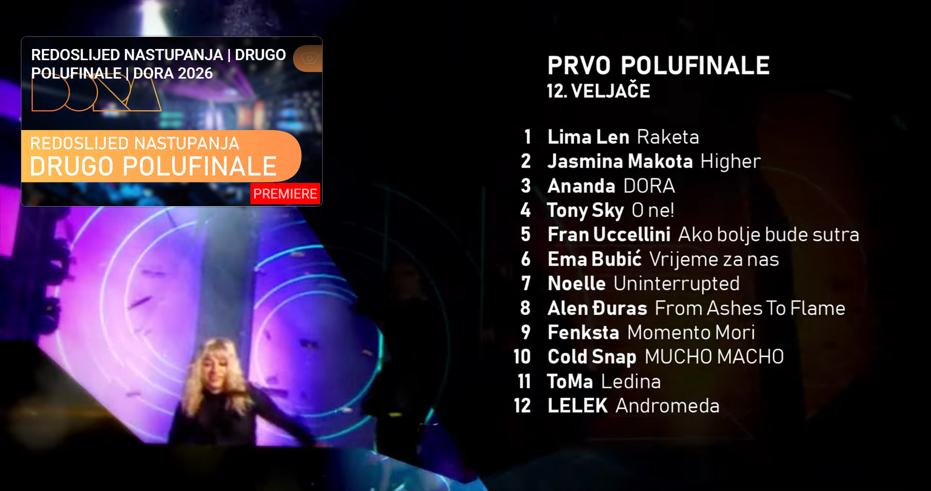 HRT (baš dramatično) objavio redoslijed nastupa za polufinalne večeri Dore 2026.