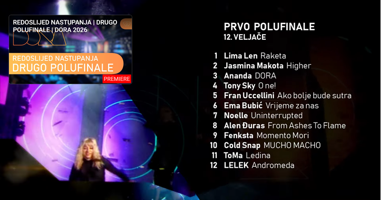 HRT (baš dramatično) objavio redoslijed nastupa za polufinalne večeri Dore 2026.