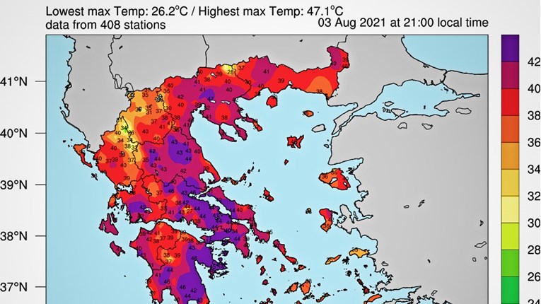U Grčkoj je danas izmjerena temperatura od 47.1, u 205 područja veća od 40