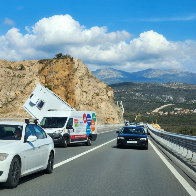 Kamp-prikolica visjela s Krčkog mosta. Vozač ignorirao zabranu, bura je prevrnula