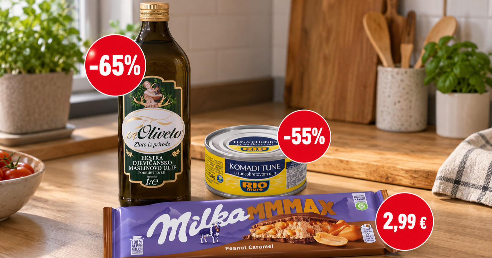 Najbolje cijene danas: Oliveto maslinovo ulje na -65%, Rio Mare tuna na -55%