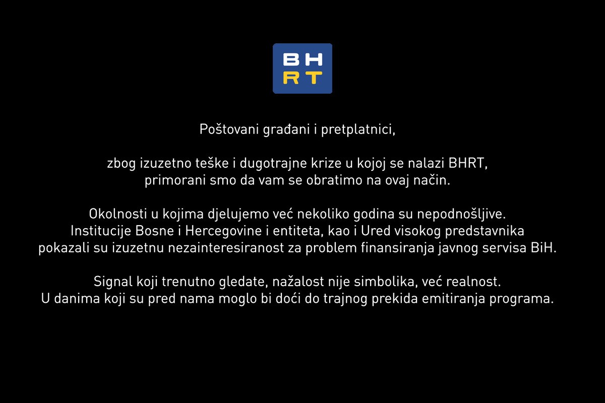 Javna televizija u BiH prekinula emitiranje programa