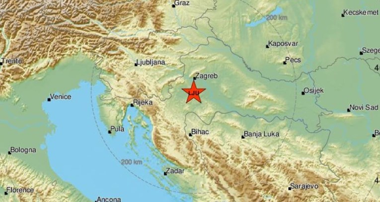 Slab potres južno od Zagreba magnitude 2.1