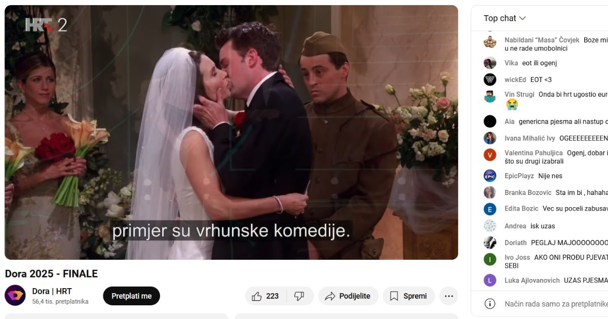 "Što se događa?": Tijekom prijenosa Dore na YouTubeu iskočio isječak iz - Prijatelja