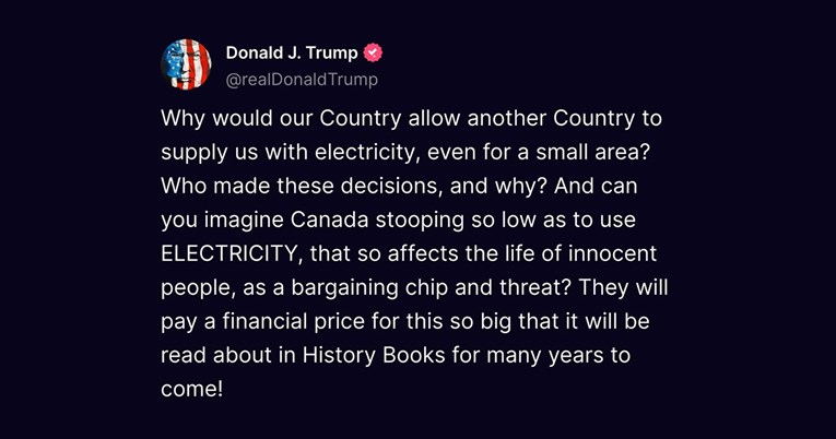 Trump: Kanada će platiti takvu cijenu da će se o tome čitati u povijesnim udžbenicima