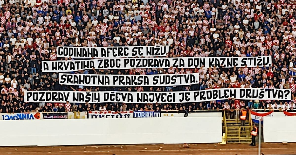 Hrvatski navijači razvili veliki transparent o pozdravu "Za dom spremni"